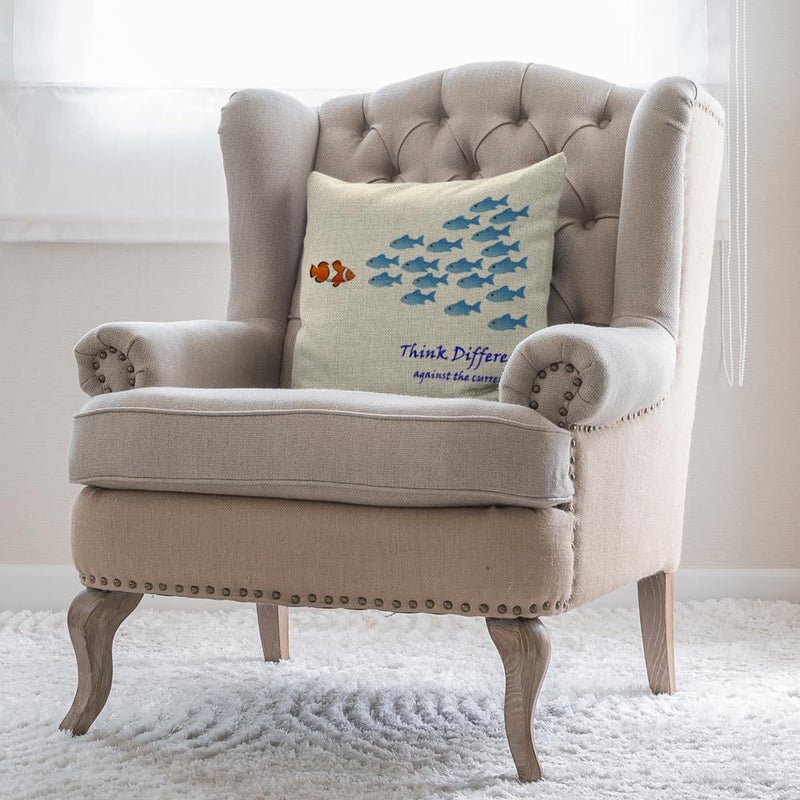 Moslion Many Fishes Think Differently Against The Current Fish Contrast Group Throw Pillow Covers Pillowcases 18x18 Inch Cotton Linen Home Pillow Protector for Men Women - Image 4